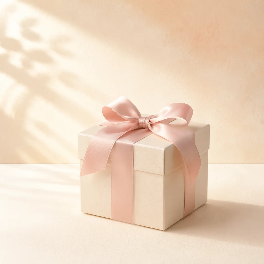 Elegant Ivory Gift Box with Blush Ribbon
