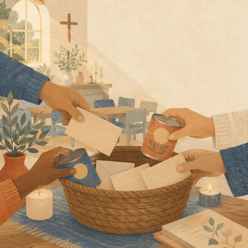 Giving Tuesday Church Donation Basket Scene