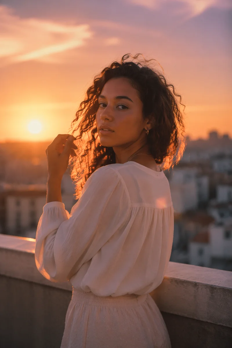 Golden Hour Rooftop Silhouette Portrait