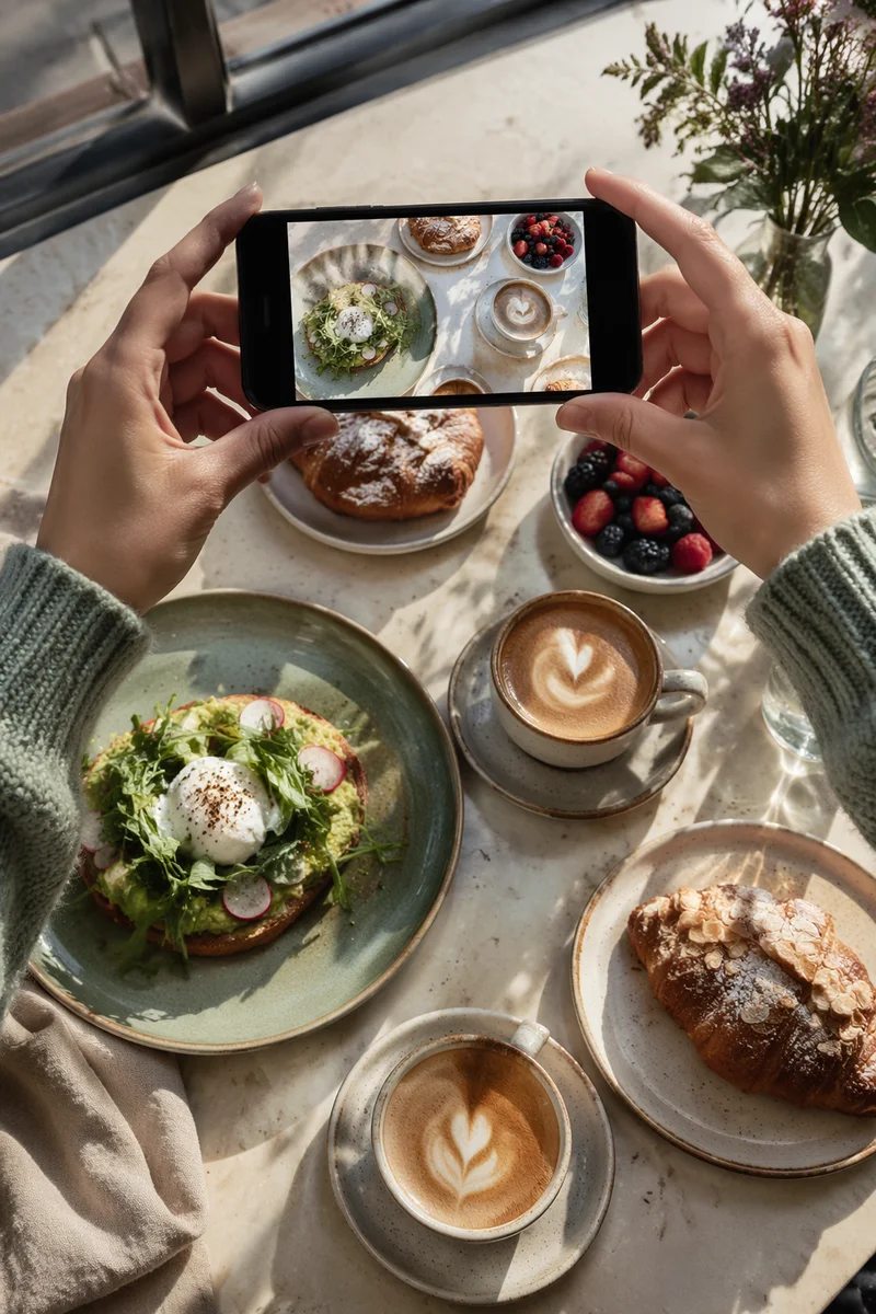 Hands Photographing Brunch From Above