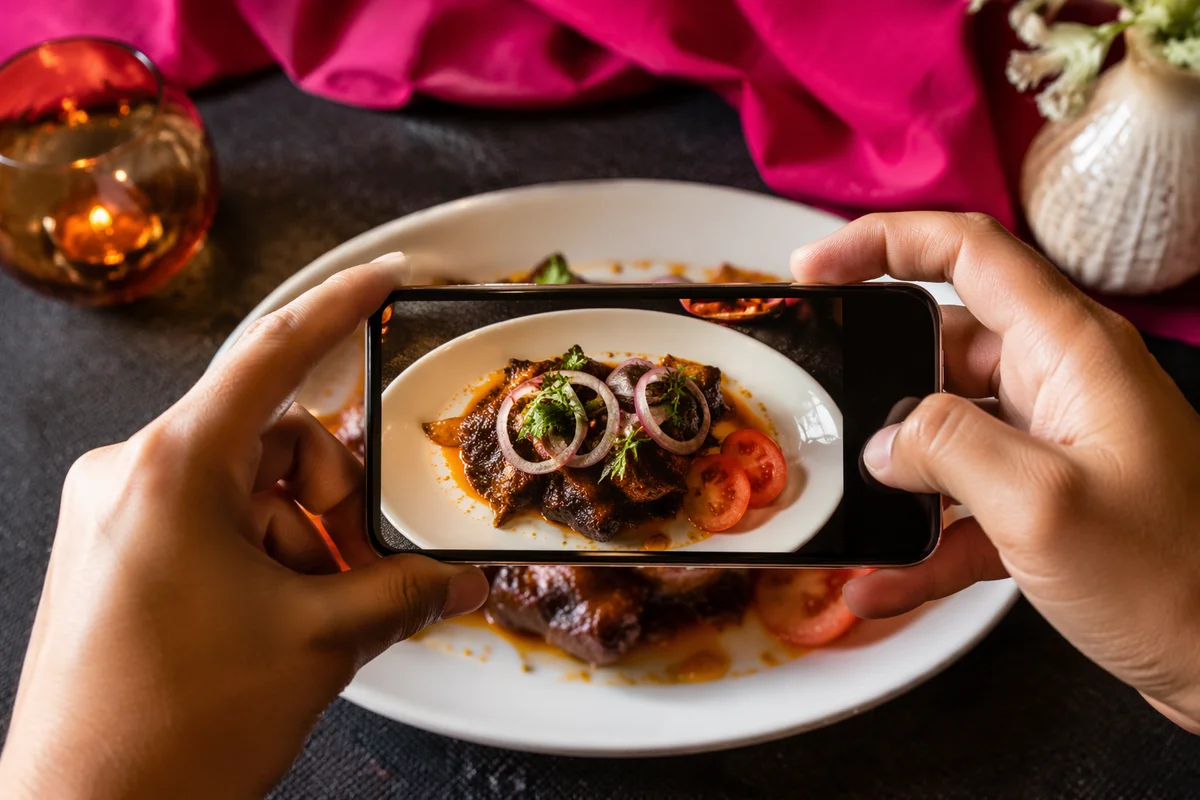 Hands Photographing Gourmet Meal for Social Media