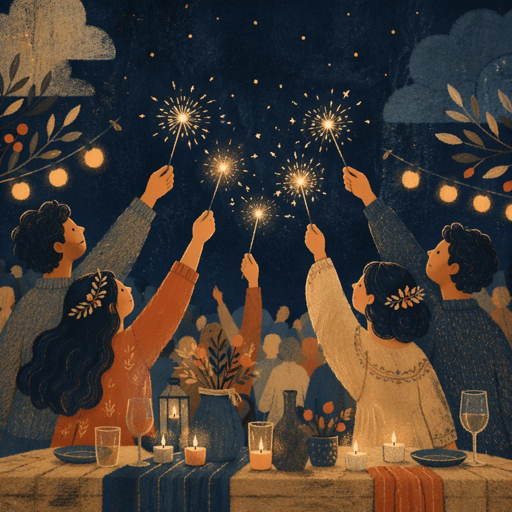 Hands Holding Sparklers at Night Celebration