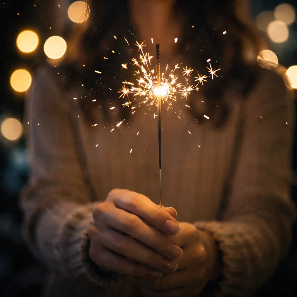 Hands Holding Sparkler at Night Celebration