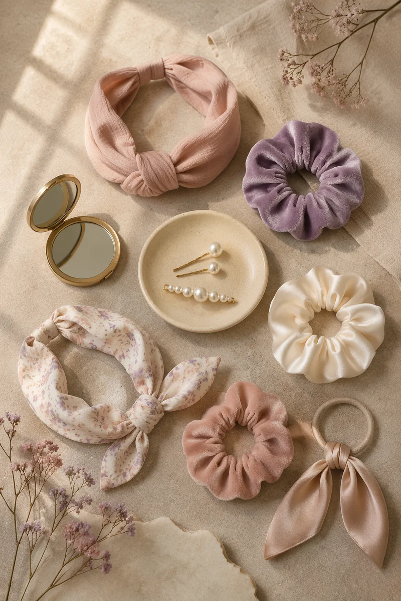 Elegant Hair Accessories Flat Lay Aesthetic