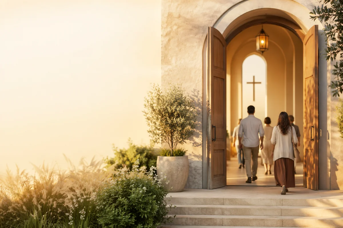 Welcoming Sunday Church Entrance Invitation Scene