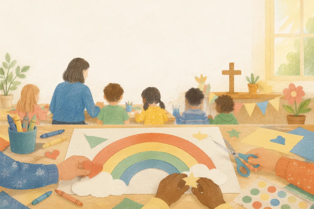 Colorful Kids Craft Table in Church Room