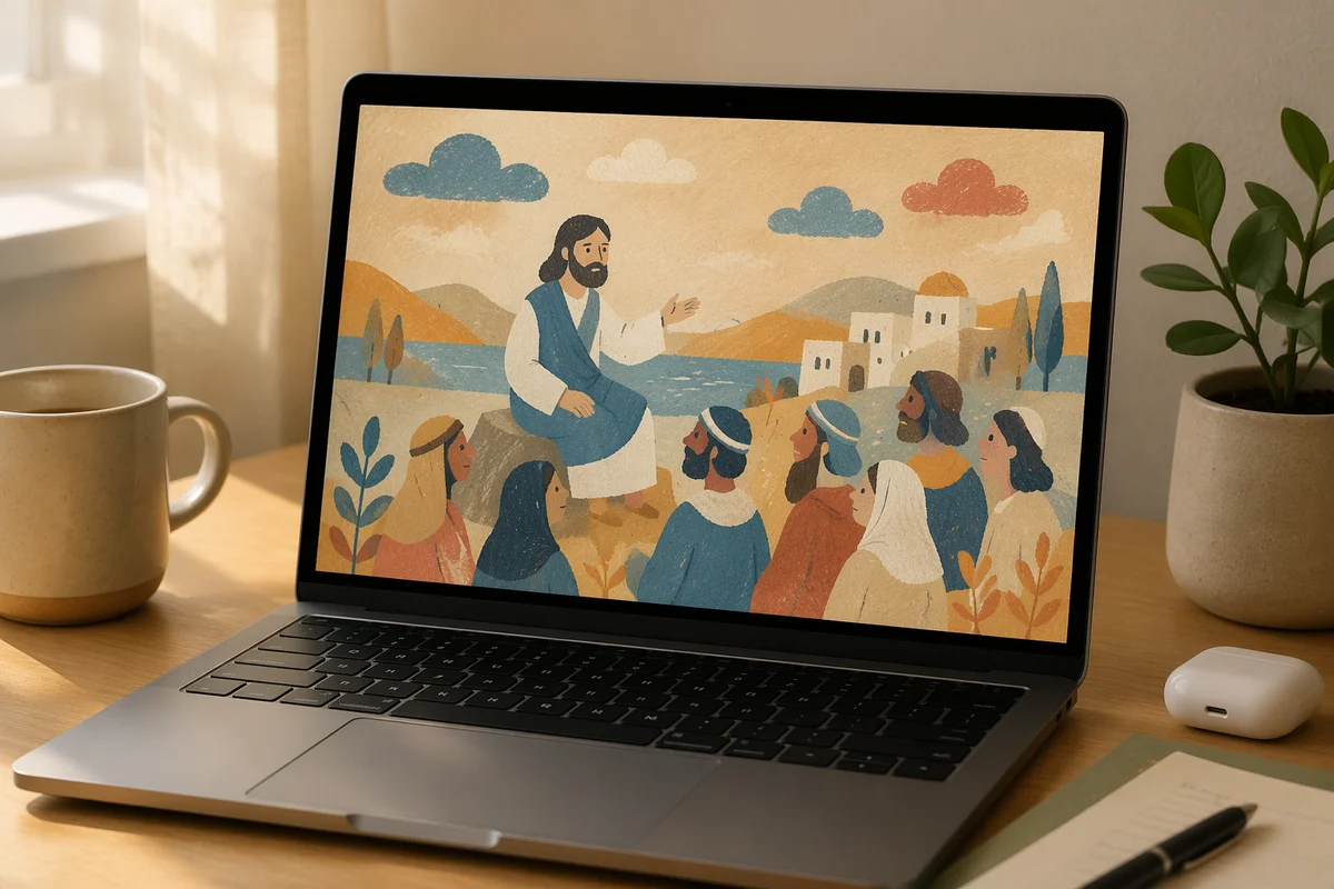 Laptop Screen Mockup on Wooden Desk