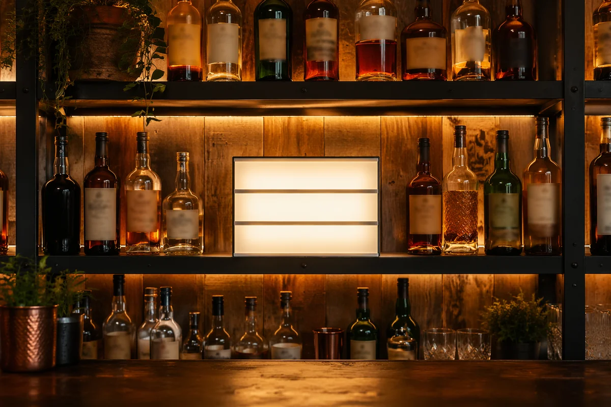 Blank Lightbox on Warm Industrial Shelf