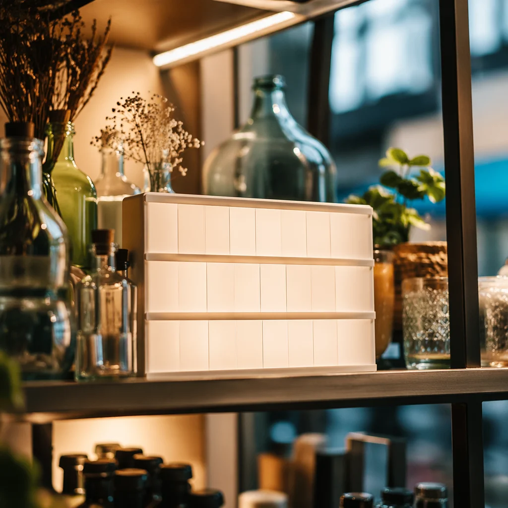 Blank Lightbox on Cozy Boutique Shelf