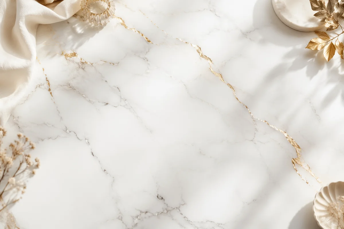 White Marble Background with Gold Accents