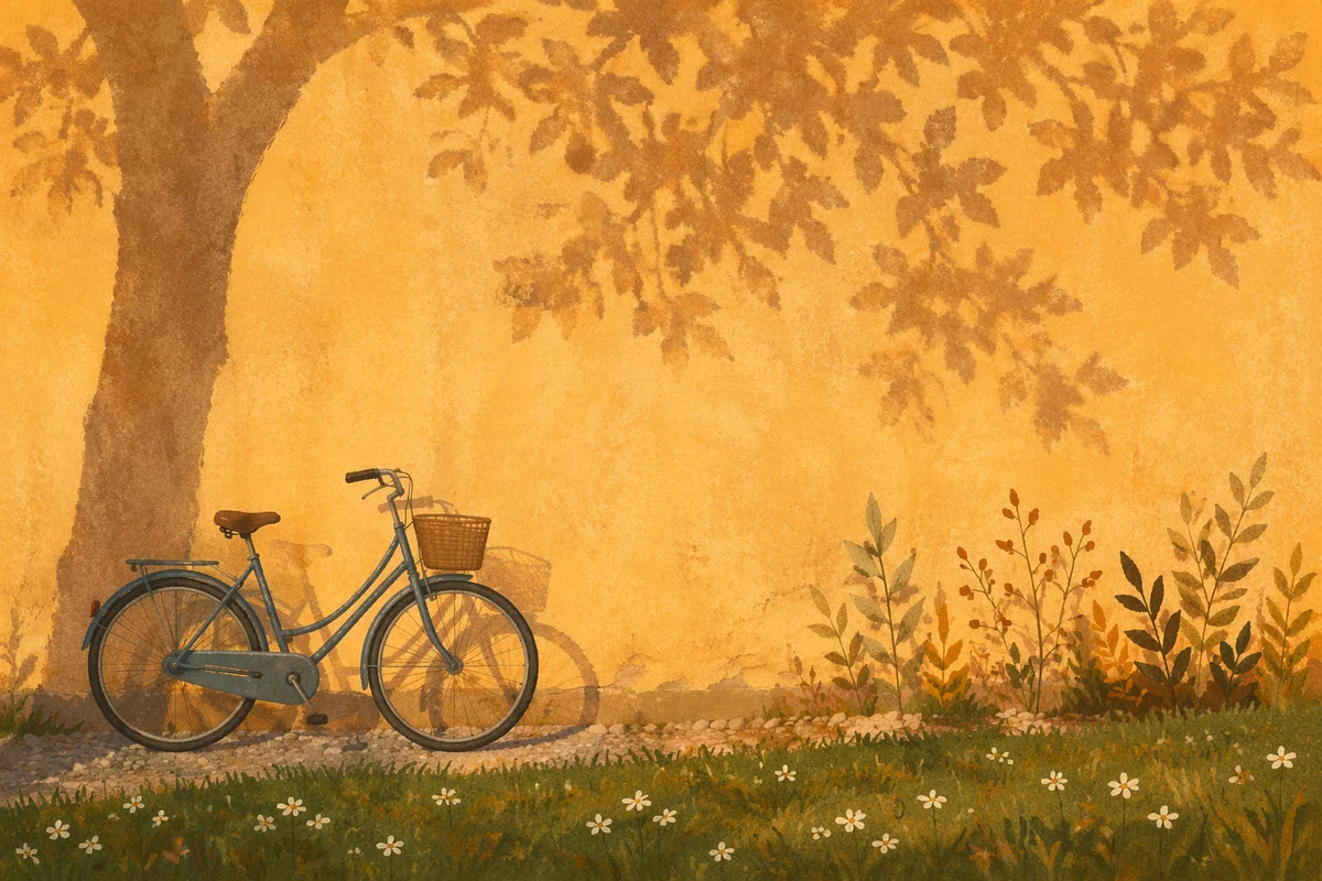 Minimal Ochre Wall with Leaf Shadows