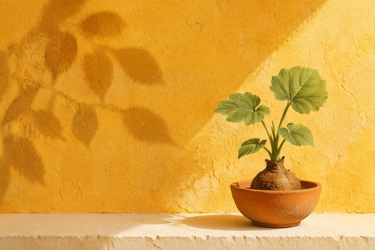 Minimal Plant Shadow on Mustard Wall