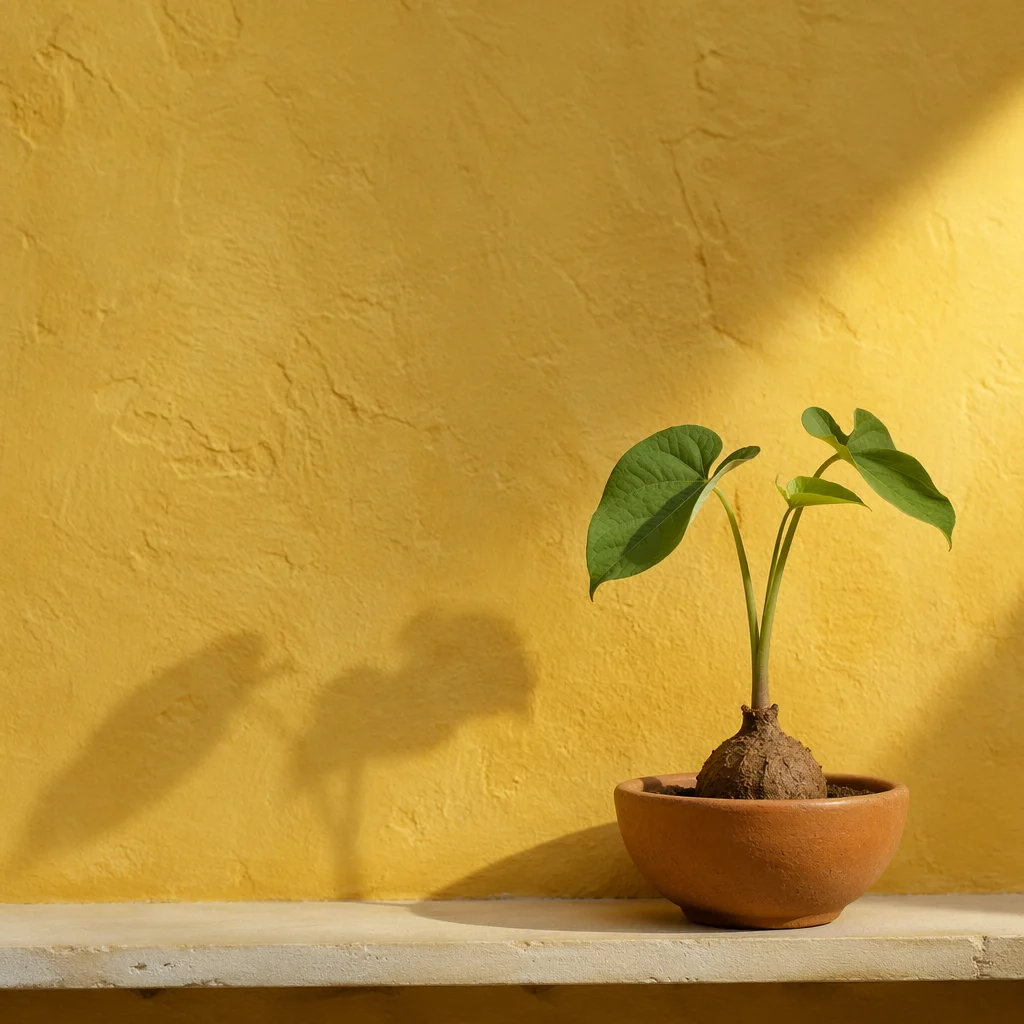 Minimal Plant Shadow on Mustard Wall