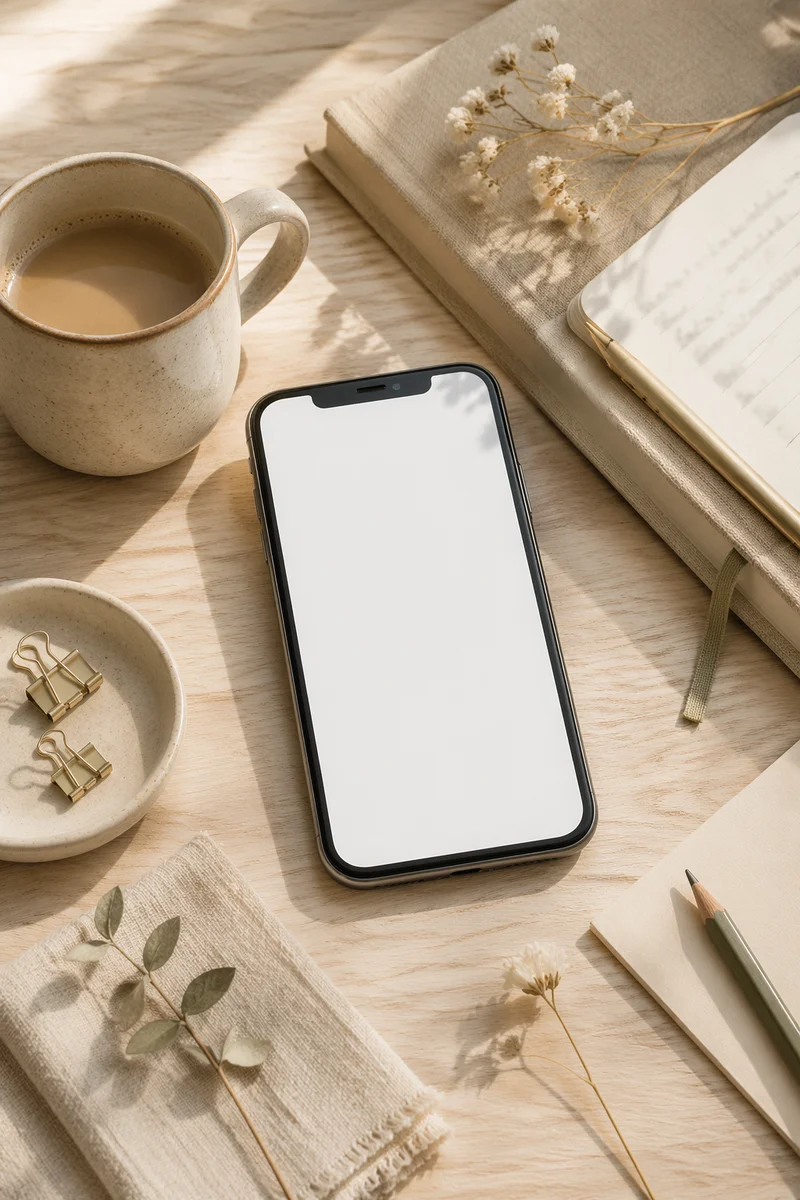 Minimal Phone Mockup on Styled Desk