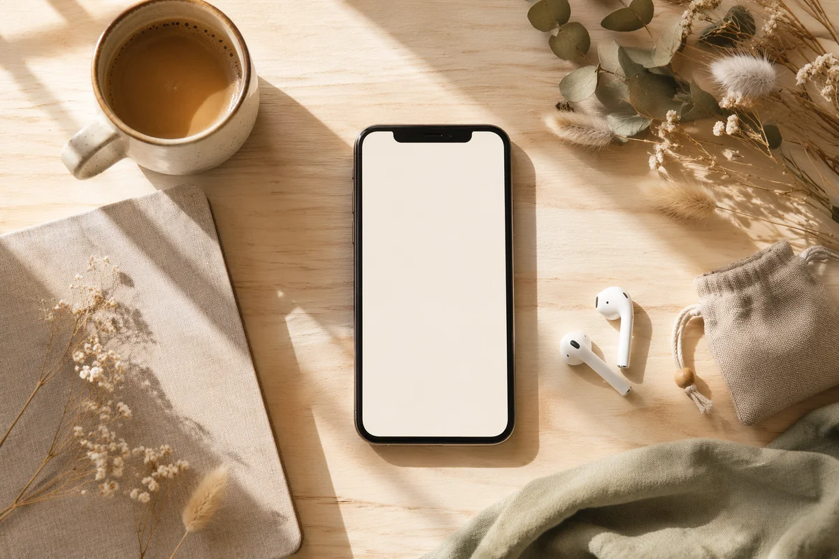 Phone Screen Mockup on Styled Desk