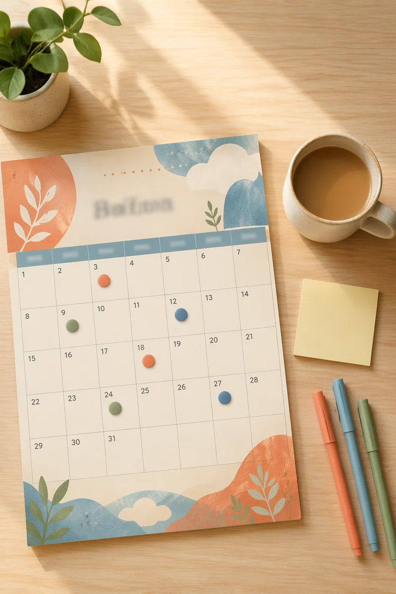 Monthly Calendar Planning Flat Lay with Pins