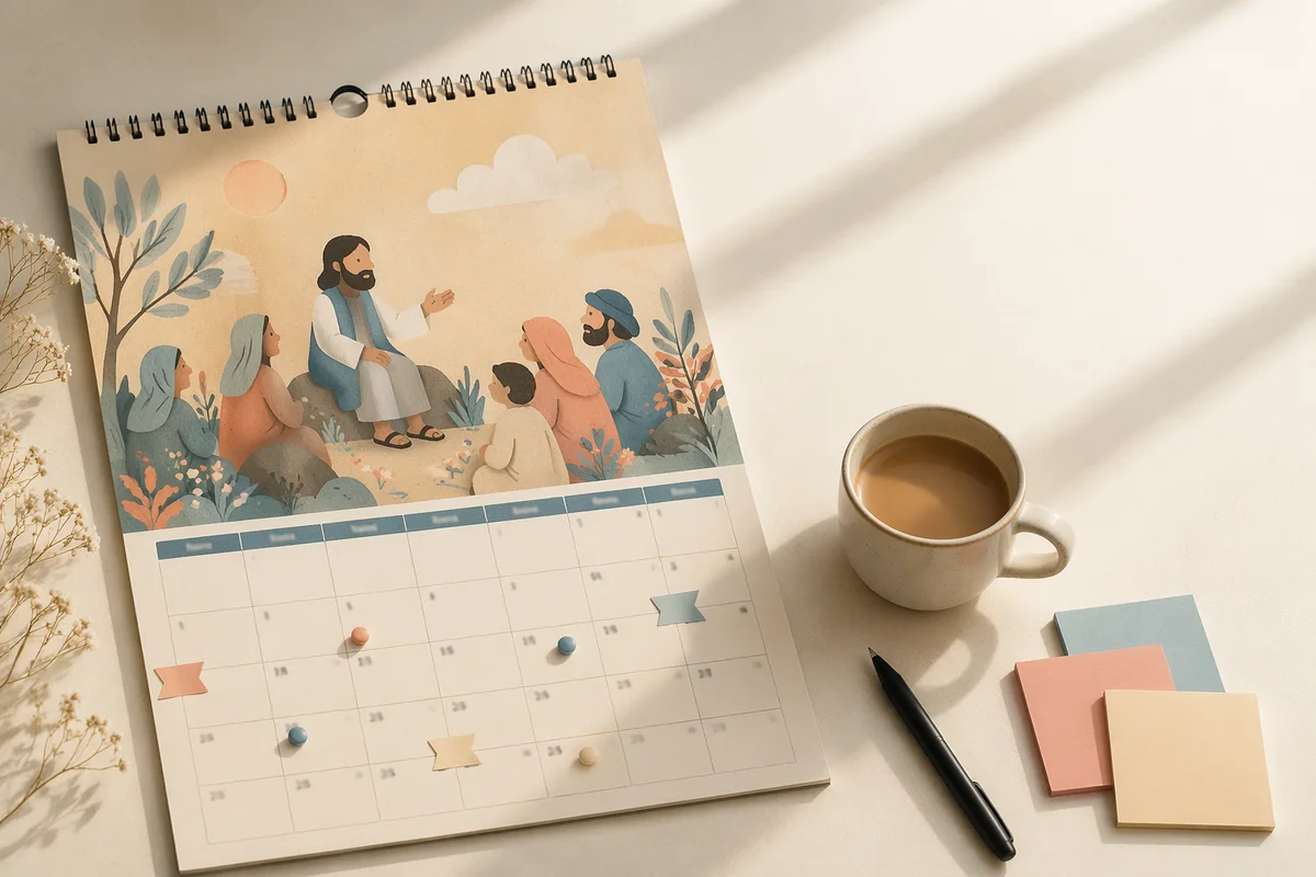 Monthly Calendar Flat Lay with Pin Markers