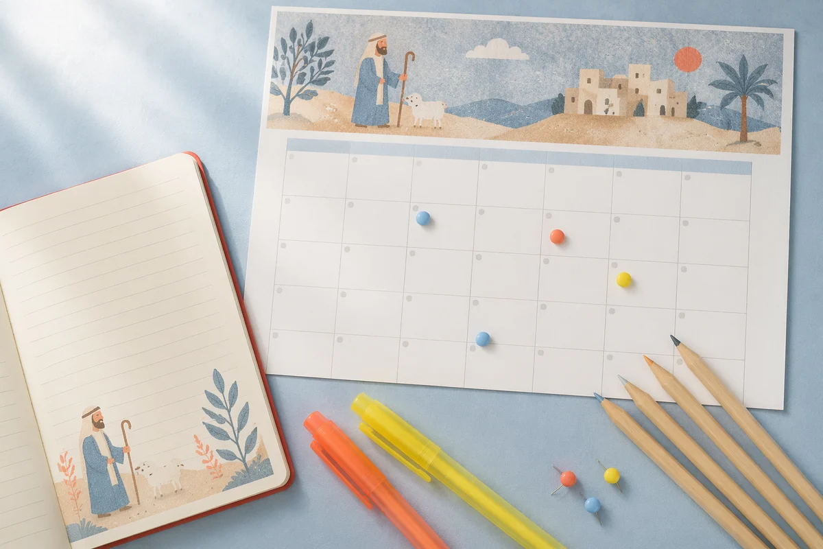 Monthly Calendar Flat Lay with Planning Pins