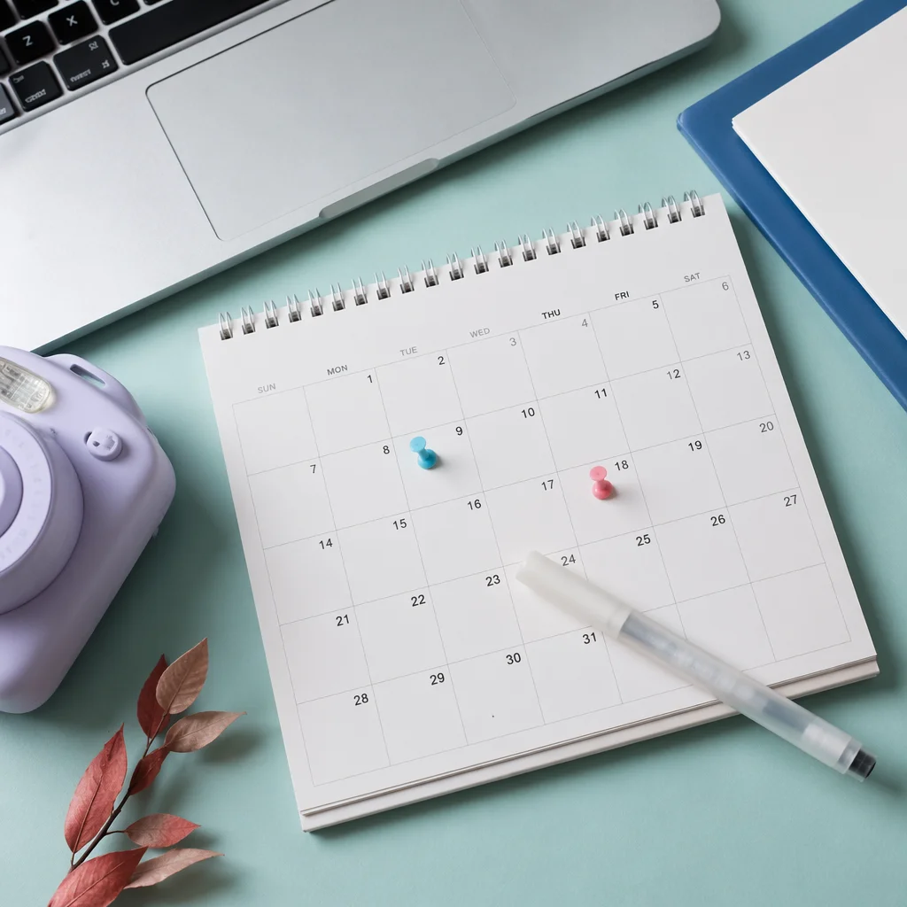 Pastel Monthly Calendar Planning Flat Lay