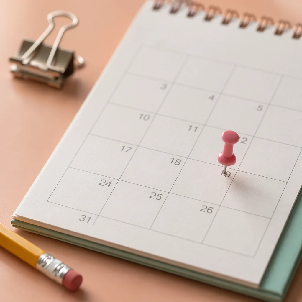 Pastel Monthly Calendar With Pink Push Pin