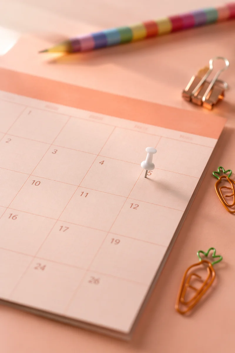 Pastel Calendar Flat Lay With Push Pin
