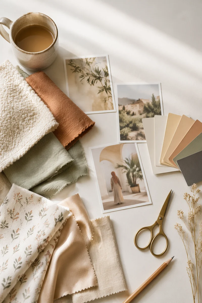 Folk Art Moodboard with Fabric Swatches