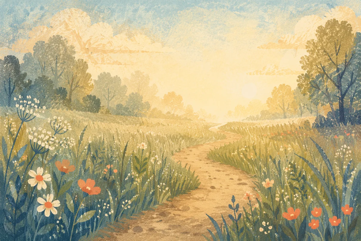 Hopeful Sunrise Meadow Background With Copy Space