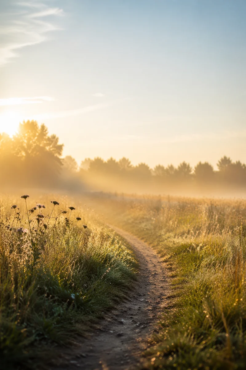 Sunrise Meadow Path with Copy Space