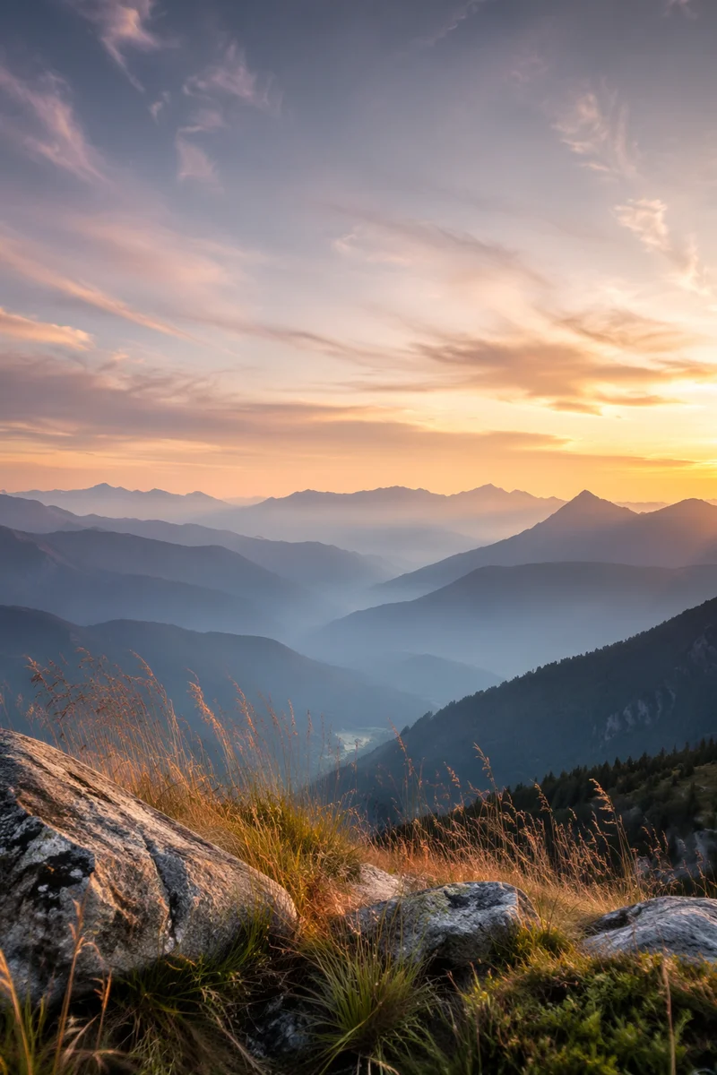 Panoramic Mountain Valley at Sunrise