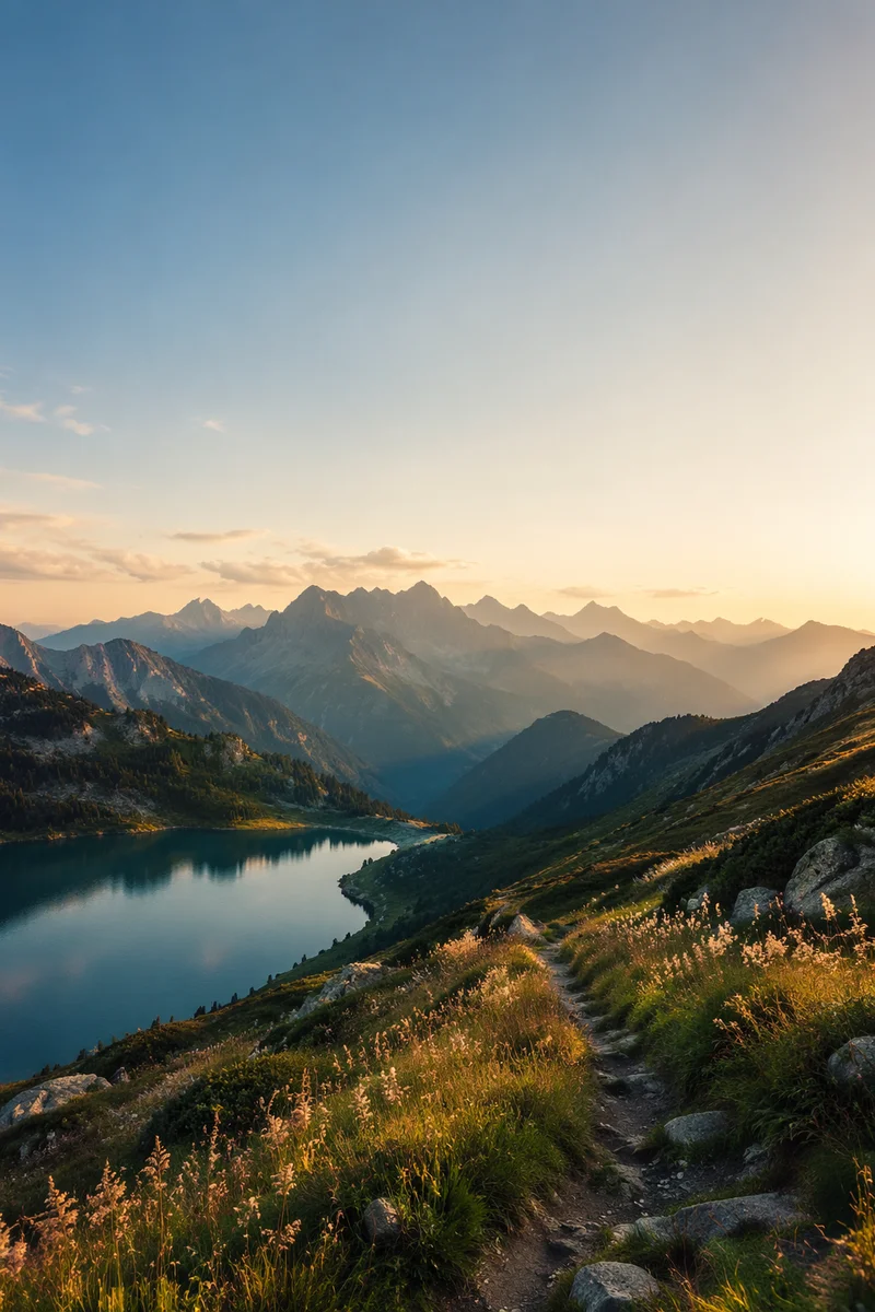 Misty Alpine Peaks and Valley Lake