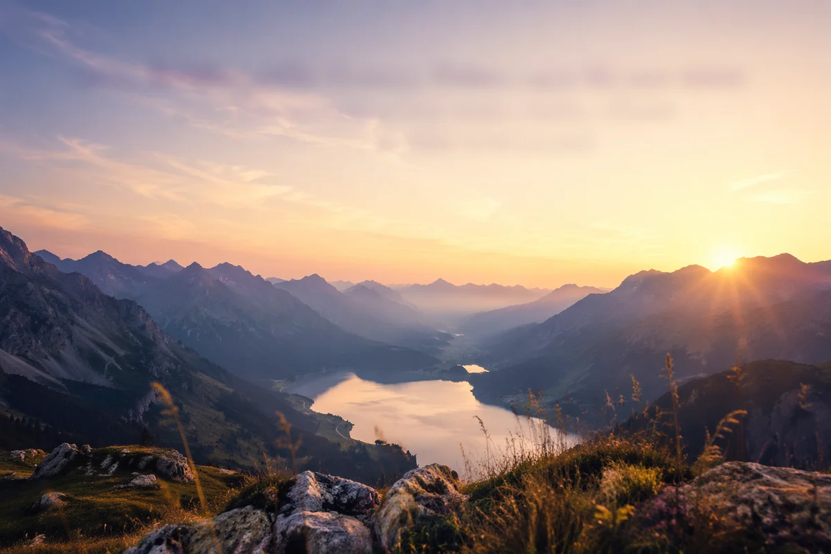 Panoramic Mountain Lake at Sunrise