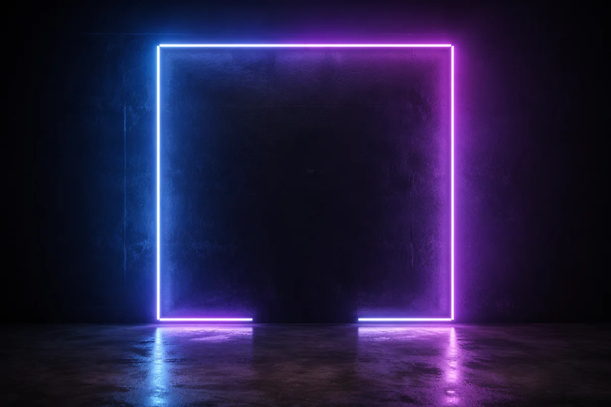 Neon Frame on Dark Wall Background