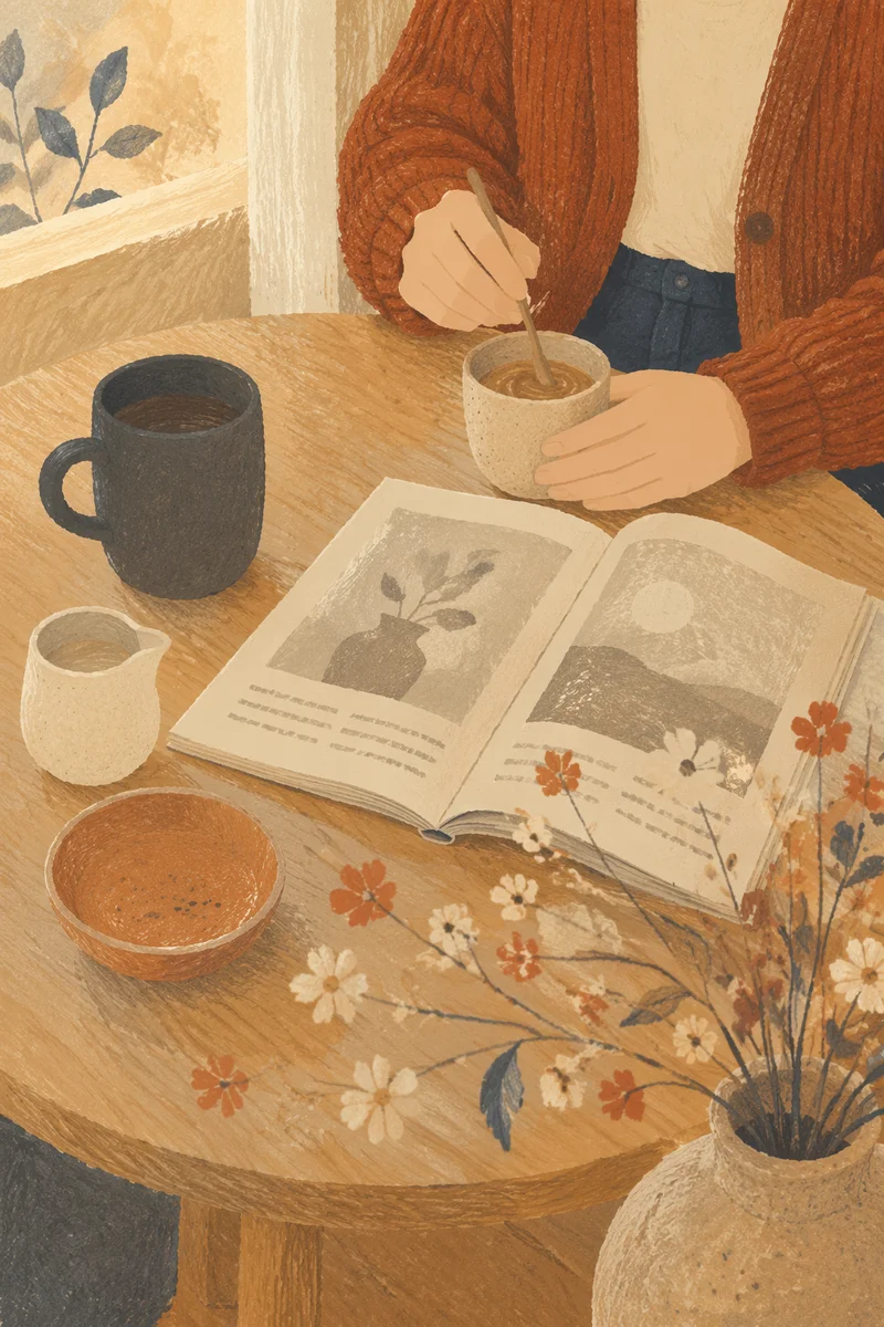Open Magazine and Coffee Table Morning