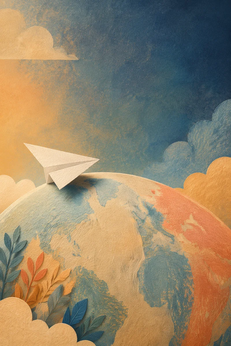 Paper Airplane on Dreamy Globe Gradient