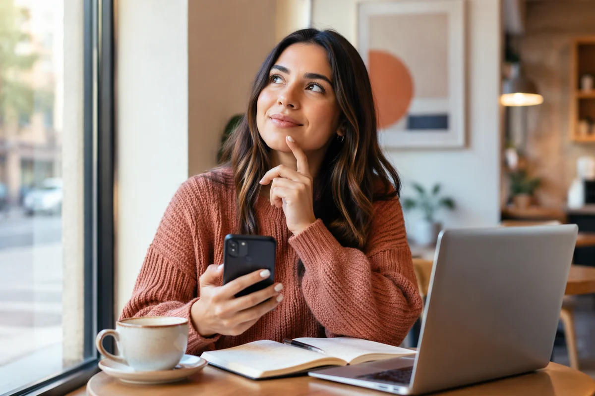 Young Woman With Smartphone in Cafe