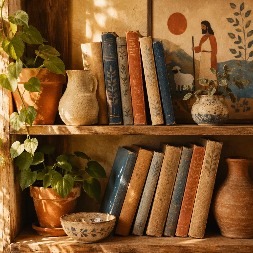 Cozy Plant Shelf With Vintage Books