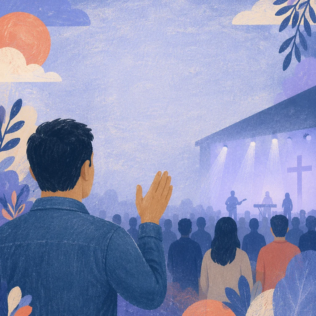 Raised Hand in Worship Hall