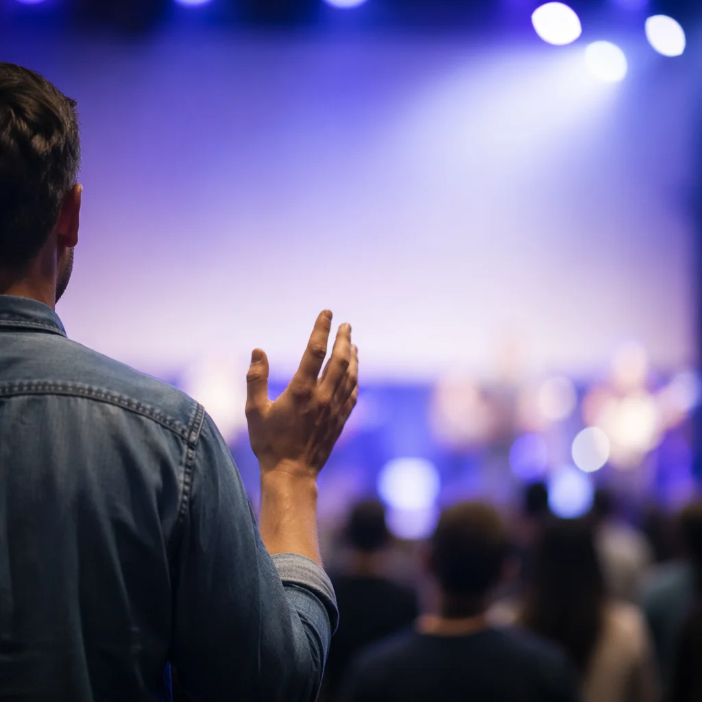 Raised Hand in Worship Hall