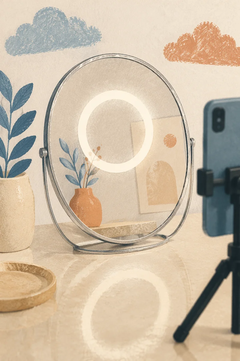 Ring Light Reflection in Modern Studio Mirror