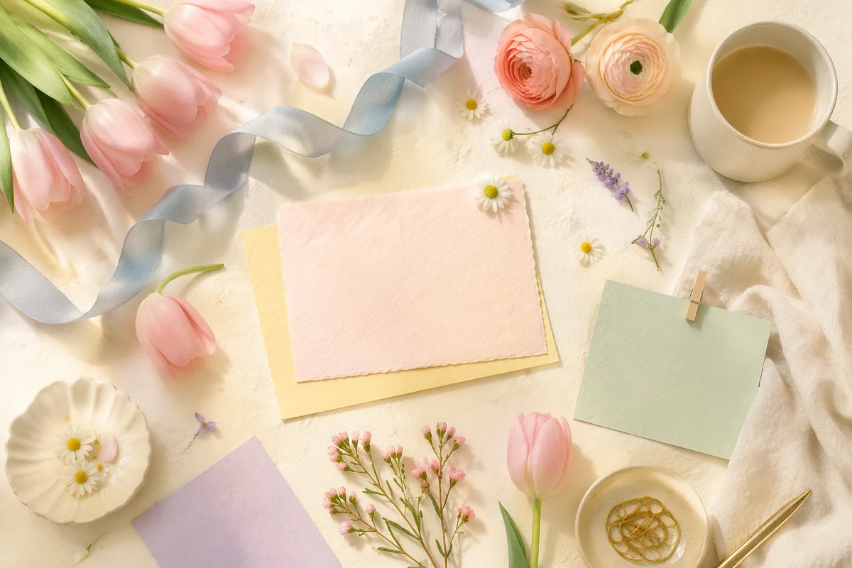Spring Flower Flat Lay with Pastels