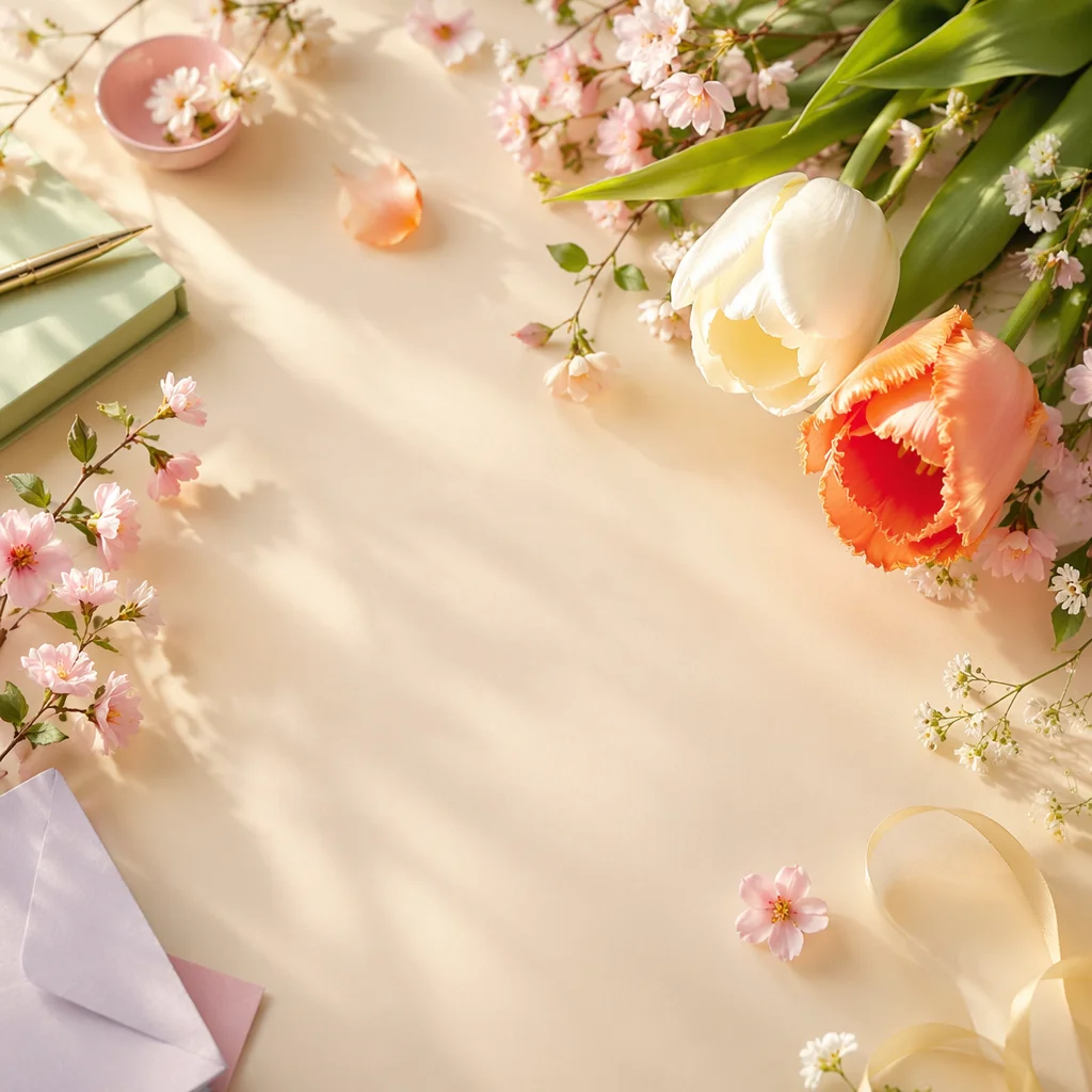 Pastel Spring Flower Flat Lay