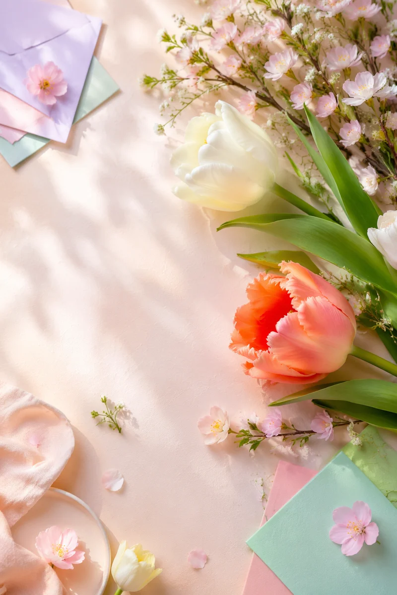 Pastel Spring Tulip Flat Lay