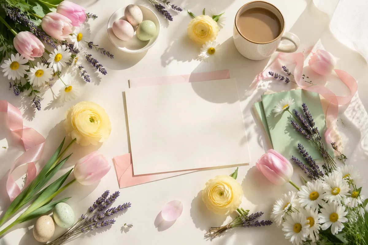 Spring Floral Flat Lay with Pastel Accents