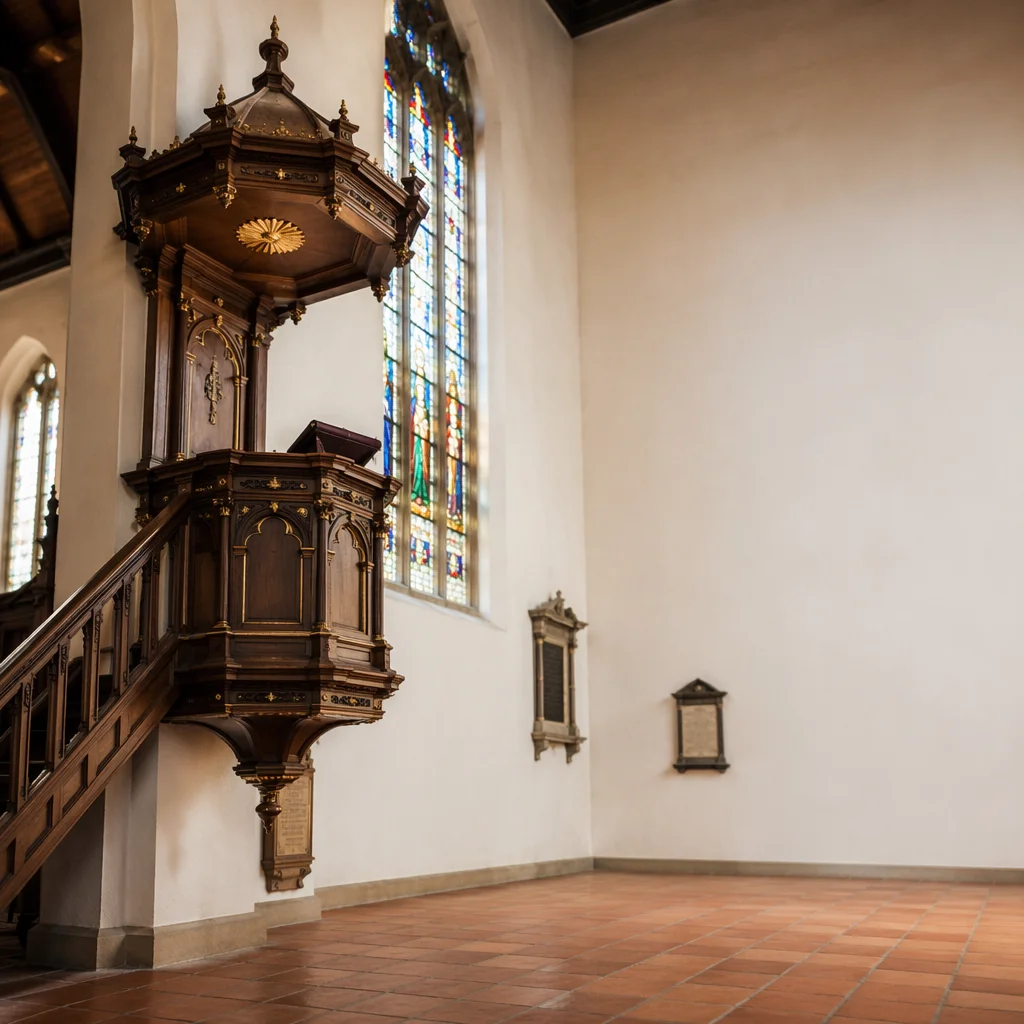 Historic Church Pulpit with Stained Glass