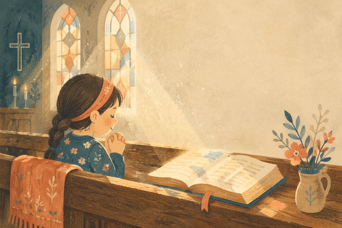 Sunlit Church Pew Verse Post Background