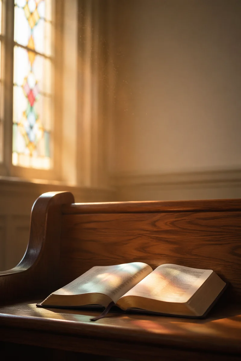 Sunlit Pew and Prayer Book Background