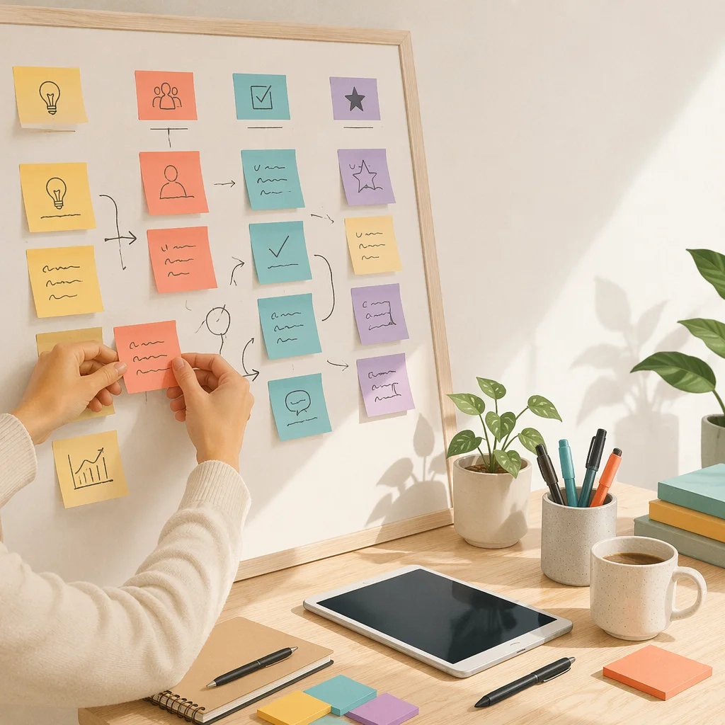 Colorful Sticky Note Planning Wall Scene