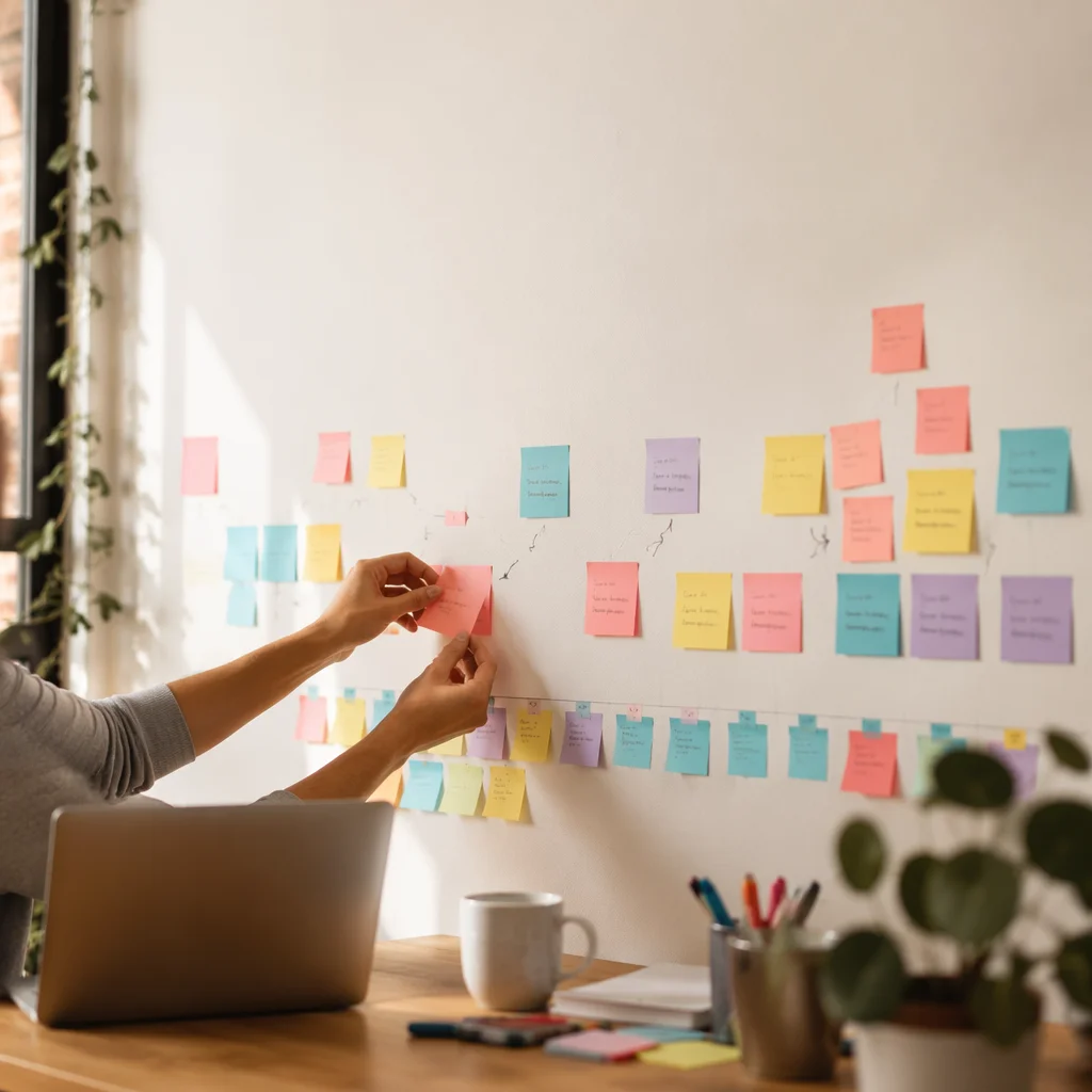 Colorful Sticky Note Planning Wall Scene