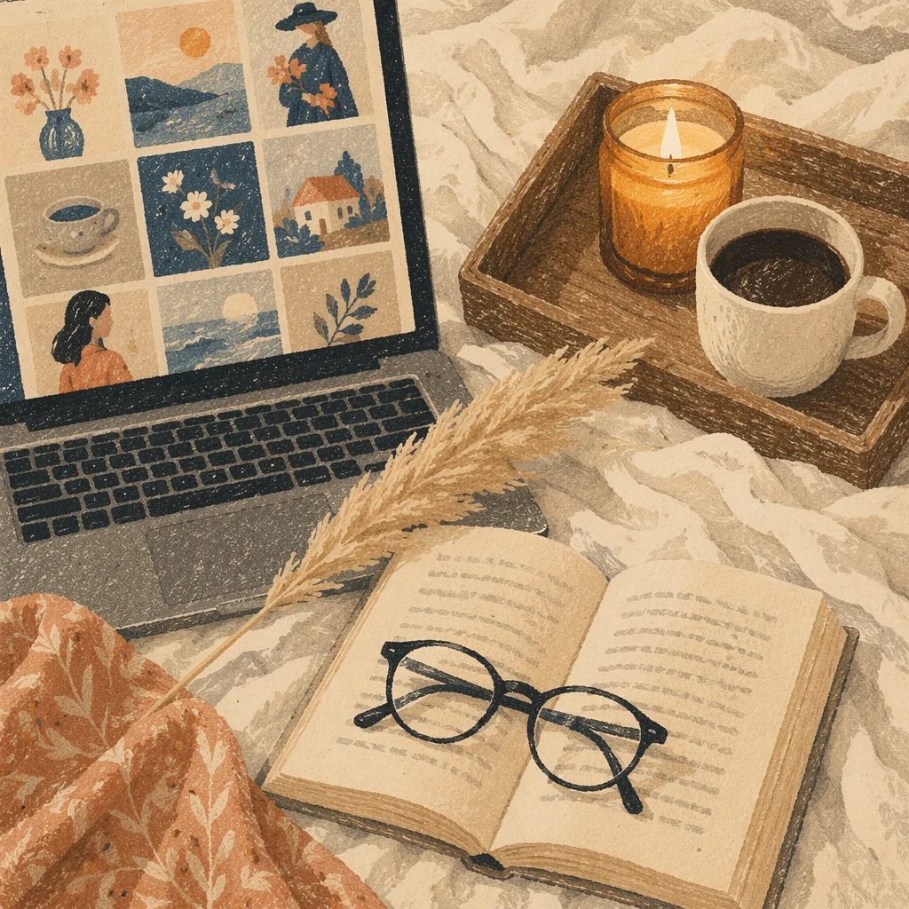 Cozy Reading Tray with Candle and Coffee