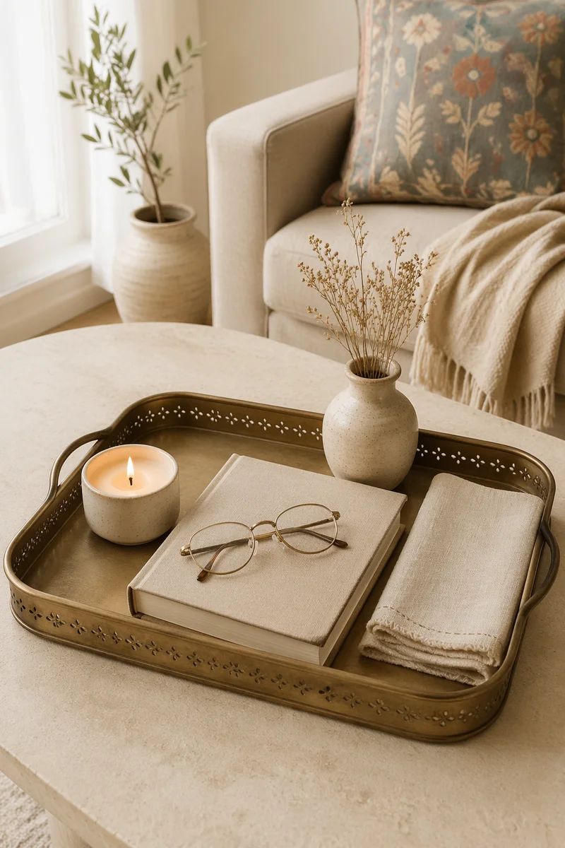 Cozy Candle Tray With Book and Glasses